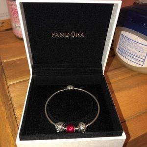 Pandora Bracelet with 3 Beads in Perfect Condition